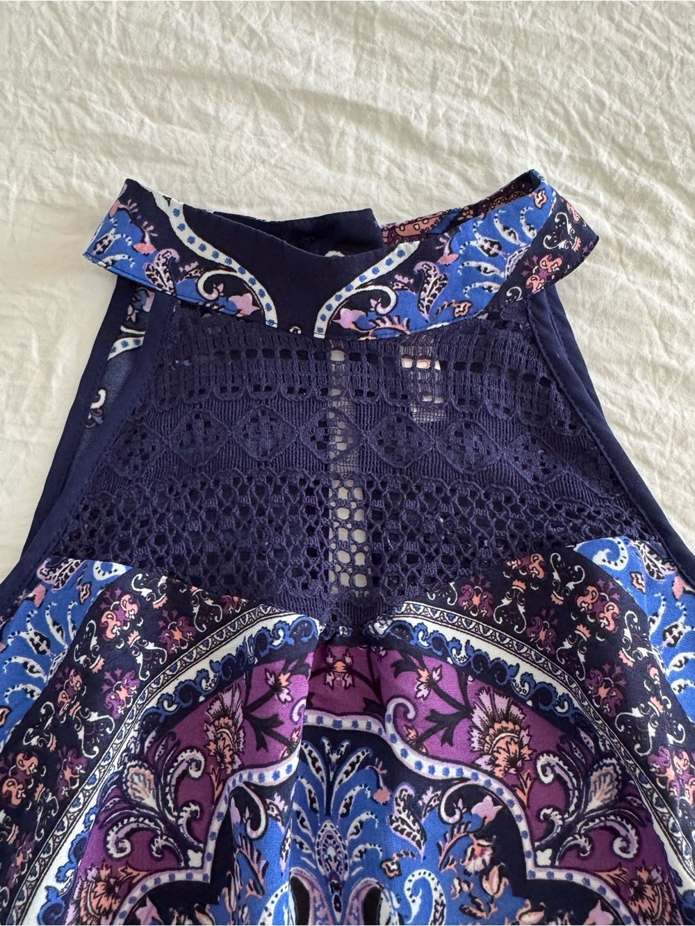 Boho Halter Medallion Print Dress in Navy & Purple - Picture 4 of 10